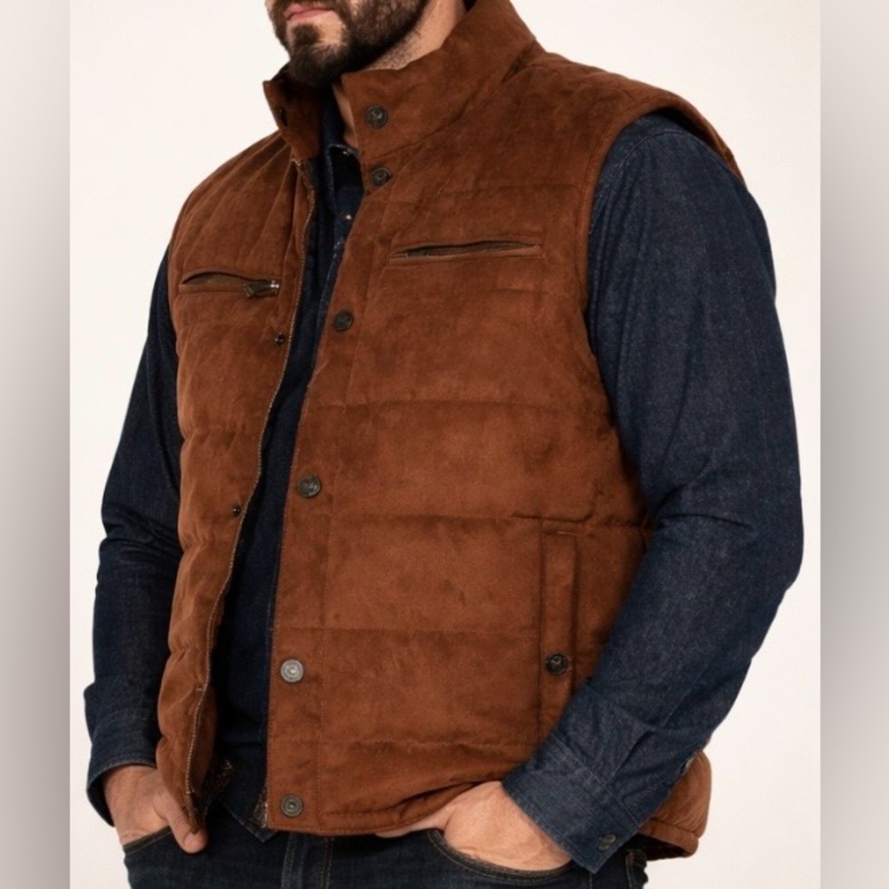 Cody James Vest Faux Suede Puffer Mens Medium Brown Western Ranch Cowboy Outdoor